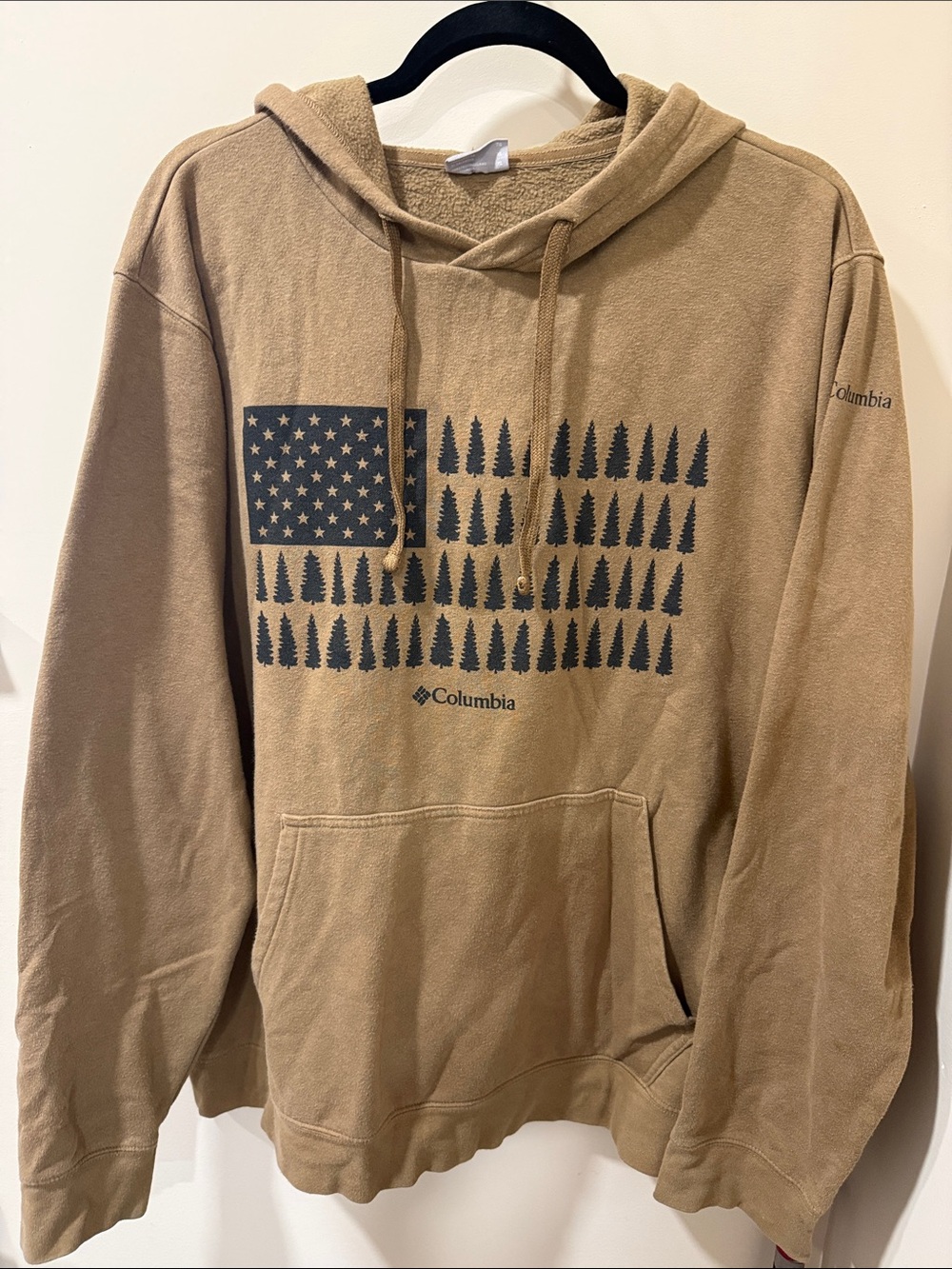 Columbia Men's Tan Hoodie with Dark Forest Flag Graphic